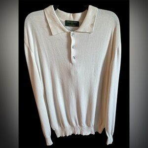 Men's large cream knit polo shirt made in Italy. Rib knit cuffs and bottom.